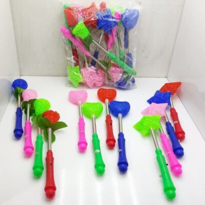 دسته فنری شنی گل و قلب و ستاره چراغدار(12 عددی)