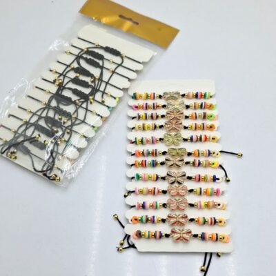 دستبند فیمو  وسط پروانه رنگی(12عددی)