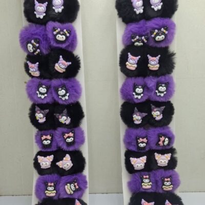 کش مو توپی کرومی بنفش مشکی عروسک پیکسلی (10 جفتی)